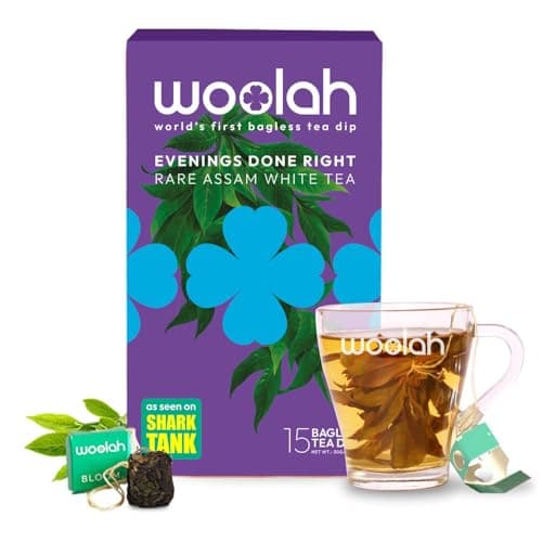 Woolah Rare Assam White Tea, Organic Bagless Tea Dip (15 Dips /30 Cups) 100% Plastic Free, Natural Whole Leaf, High Antioxidants, Boosts Metabolism, Supports Weight Management, Improves Skin Health & Good For Heart.