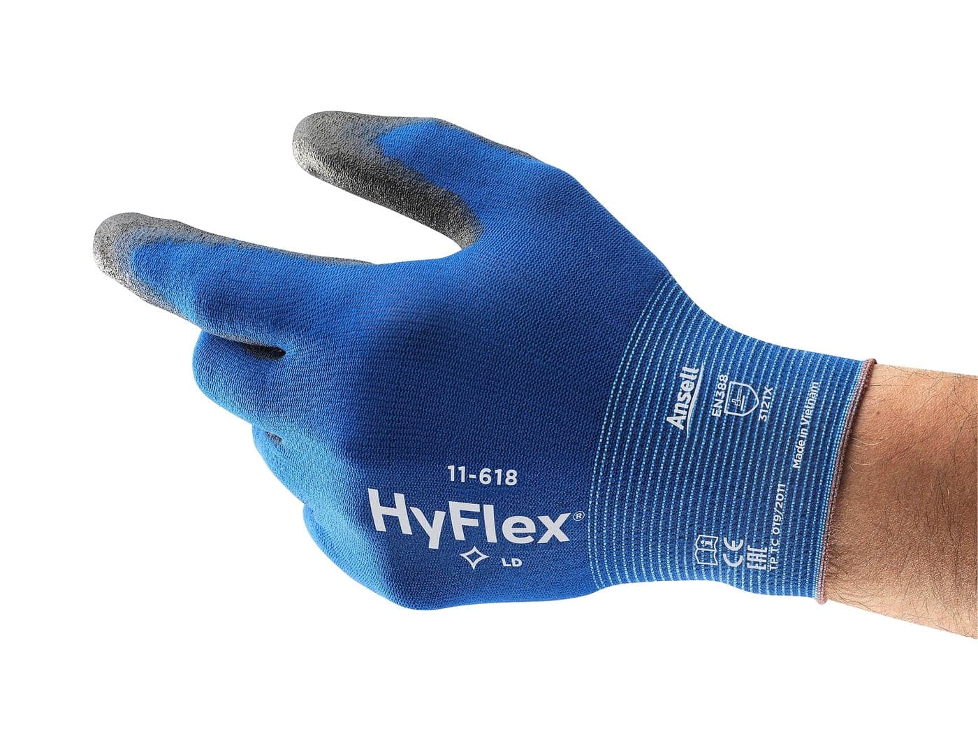 Ansell HyFlex 11-618 Nylon Light Duty Multi-Purpose Glove with Knitwrist, Abrasion/Cut Resistant, Size 9, Blue (Pack of 12 Pair)