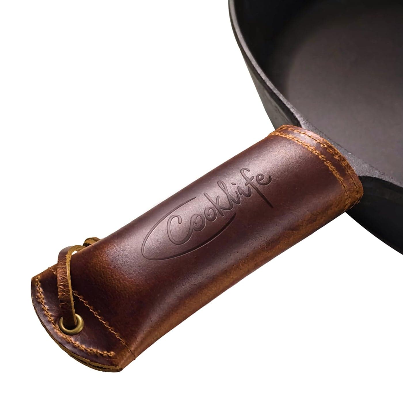 COOKLIFE Cast Iron Handle Cover Extra Thick Leather Hot Handle Holder for Cast Iron Skillets Reusable Heat Protection Up to 500F Skillet Handle Cover