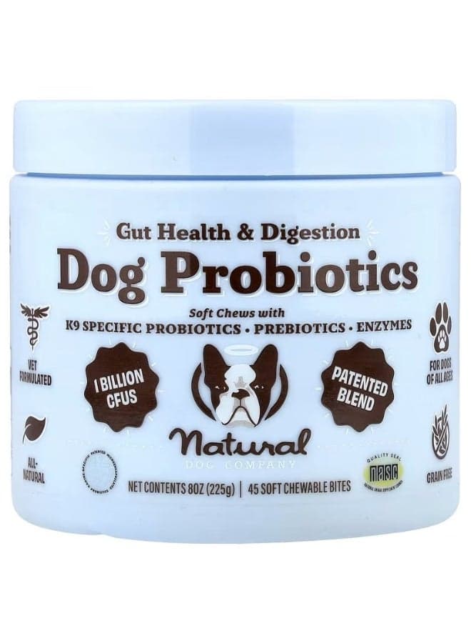 Natural Dog Company, Dog Probiotics, Gut Health & Digestion, For Dogs, All Ages, 45 Soft Chewable Bites, 8 oz (225 g)