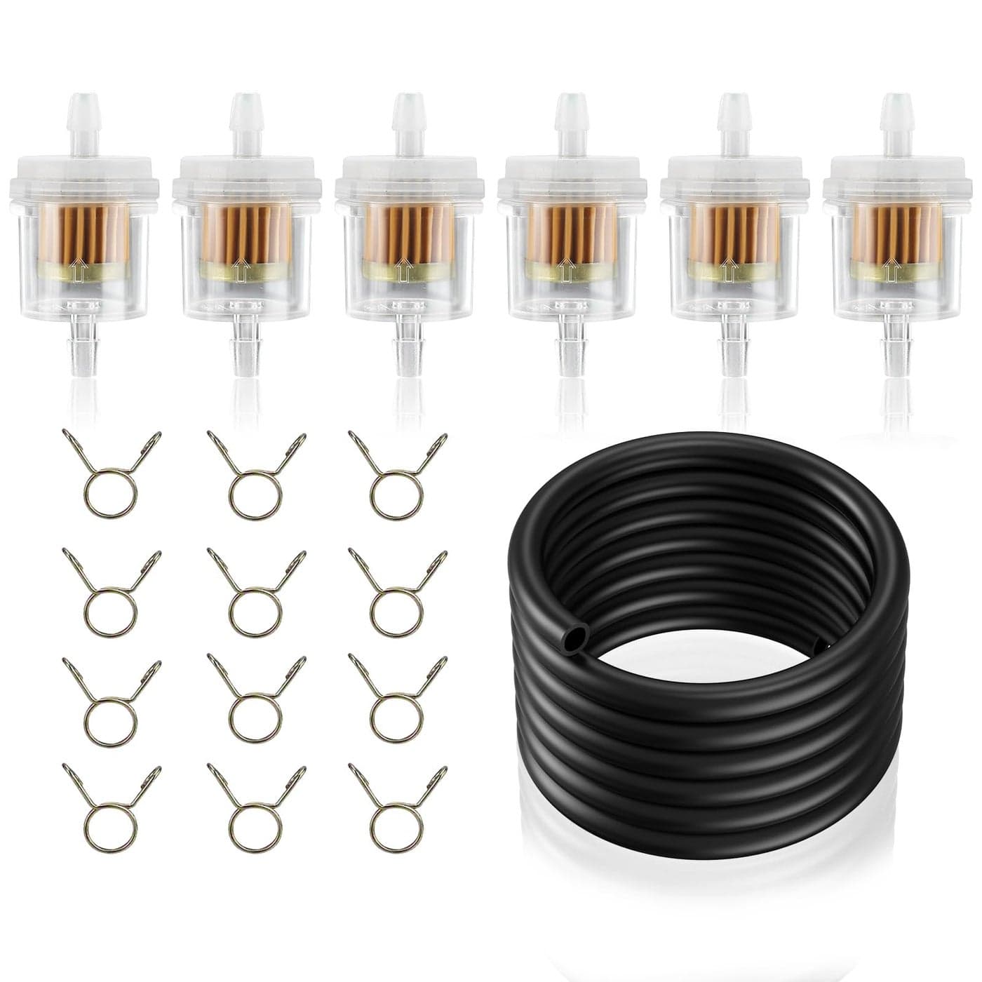AloneGoer 6pcs Universal 14 Fuel Filter 4 FeetLong Fuel Line Hose With Clamps for Motorcycle Small Engine Lawn Mower Tractor ATV Dirtbike Moped Inline Fuel Filter Gas Filter 14 Inch