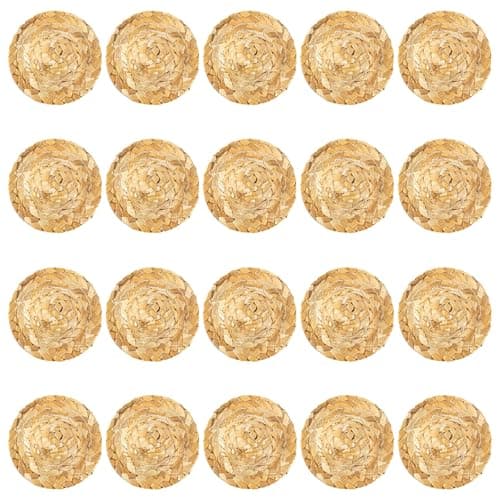 AUEAR 20 Pack Mini Straw Hats Knitting for DIY Craft Decoration Accessories 21 Inch