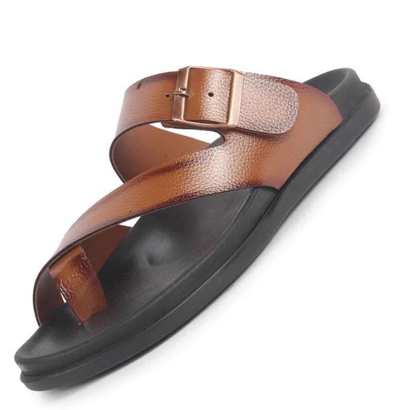 FAUSTO FST KI-813 TAN-42 Men's Tan Toe Ring Kolhapuri Adjustable Strap Slip On Outdoor Slippers|Anti Skid Sole Sandals|PU PAD Insole (8 UK)