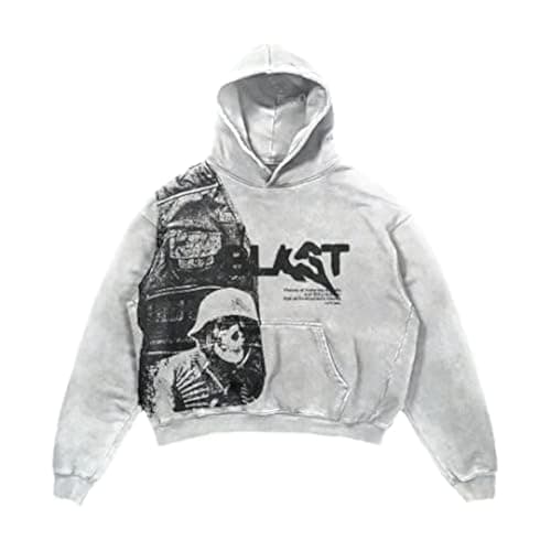 Obenie Retro Y2K Hoodie Gothic Casual Alphabet Blast Print Pattern Skull Fashion Hoodie Men Harajuku Men Clothing (white,S,Small)