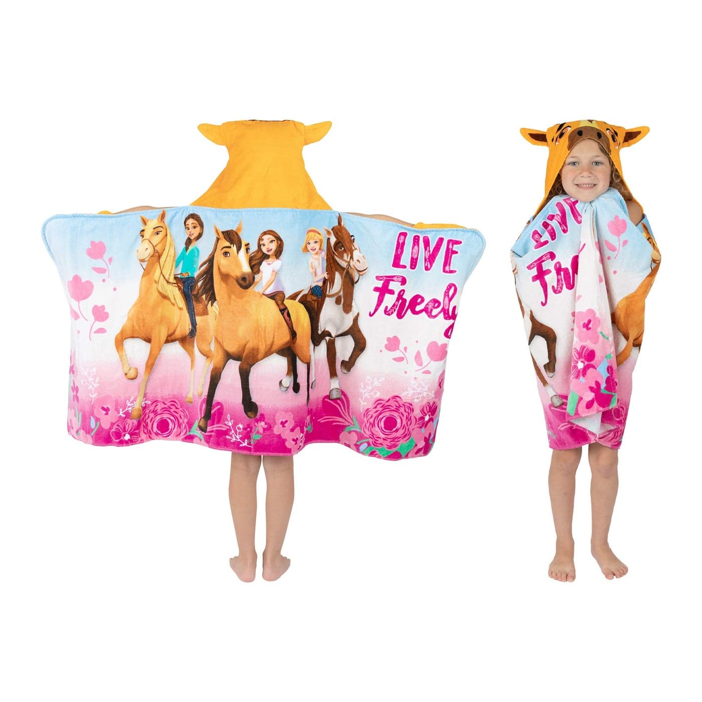 Franco Kids Bath Hooded Towel Wrap 24 in x 50 in DreamWorks Spirit