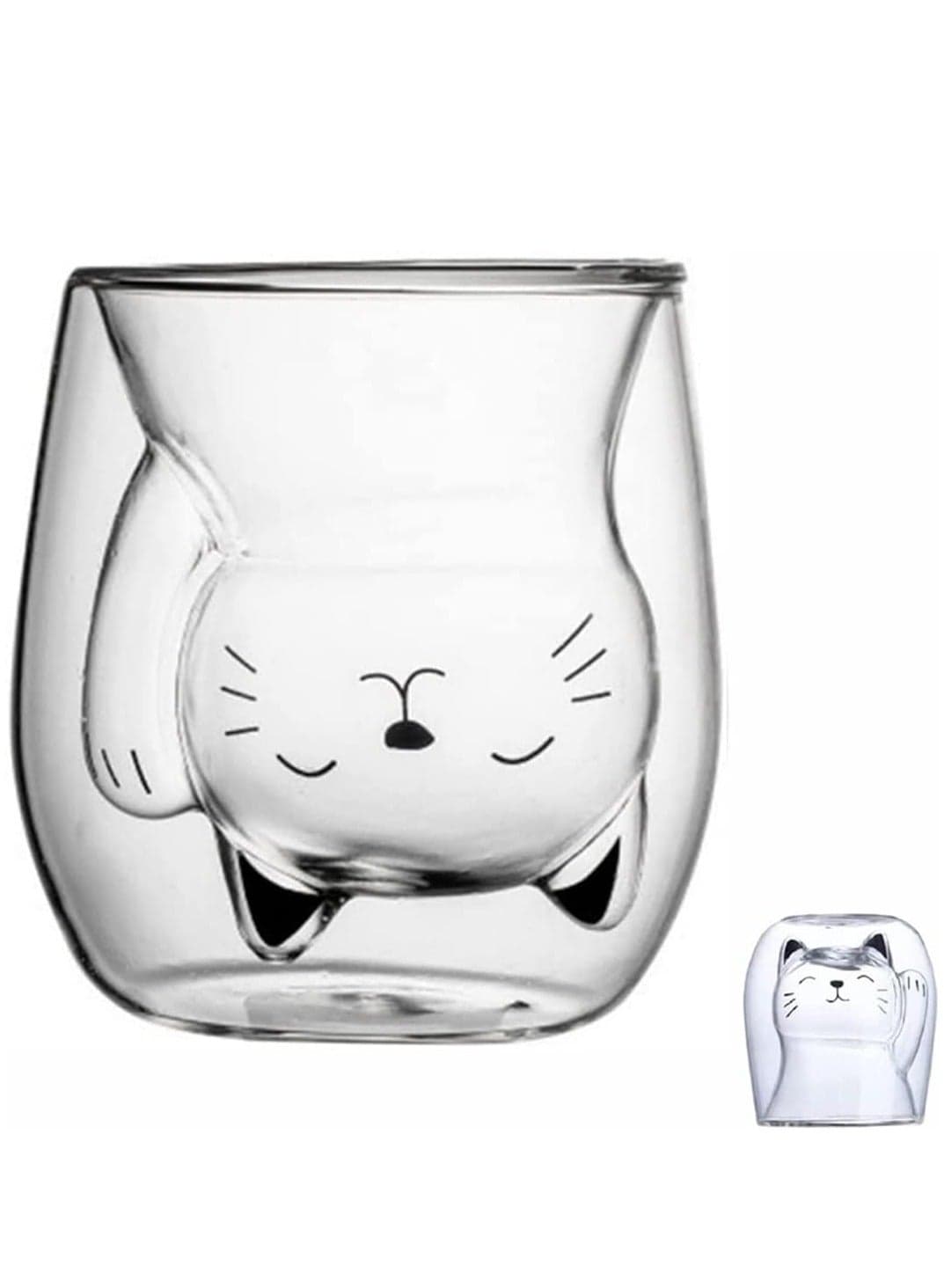 Cute Coffee Mug, Cat Tea Cup, Double Wall Insulated Glass Coffee Mugs, Clear Espresso Shot Glass, Milk Mug (200 ml), Personal Birthday Gifts And Holiday Gifts