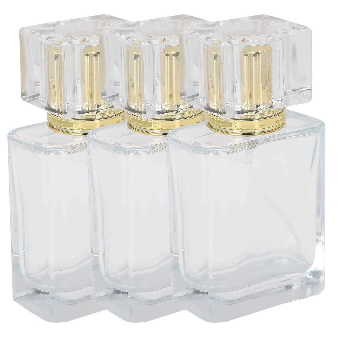 3Pcs 50ml Refillable Glass Perfume Bottle, Spray Transparent Liquid Empty Beauty Cosmetic Bottle(Gold)