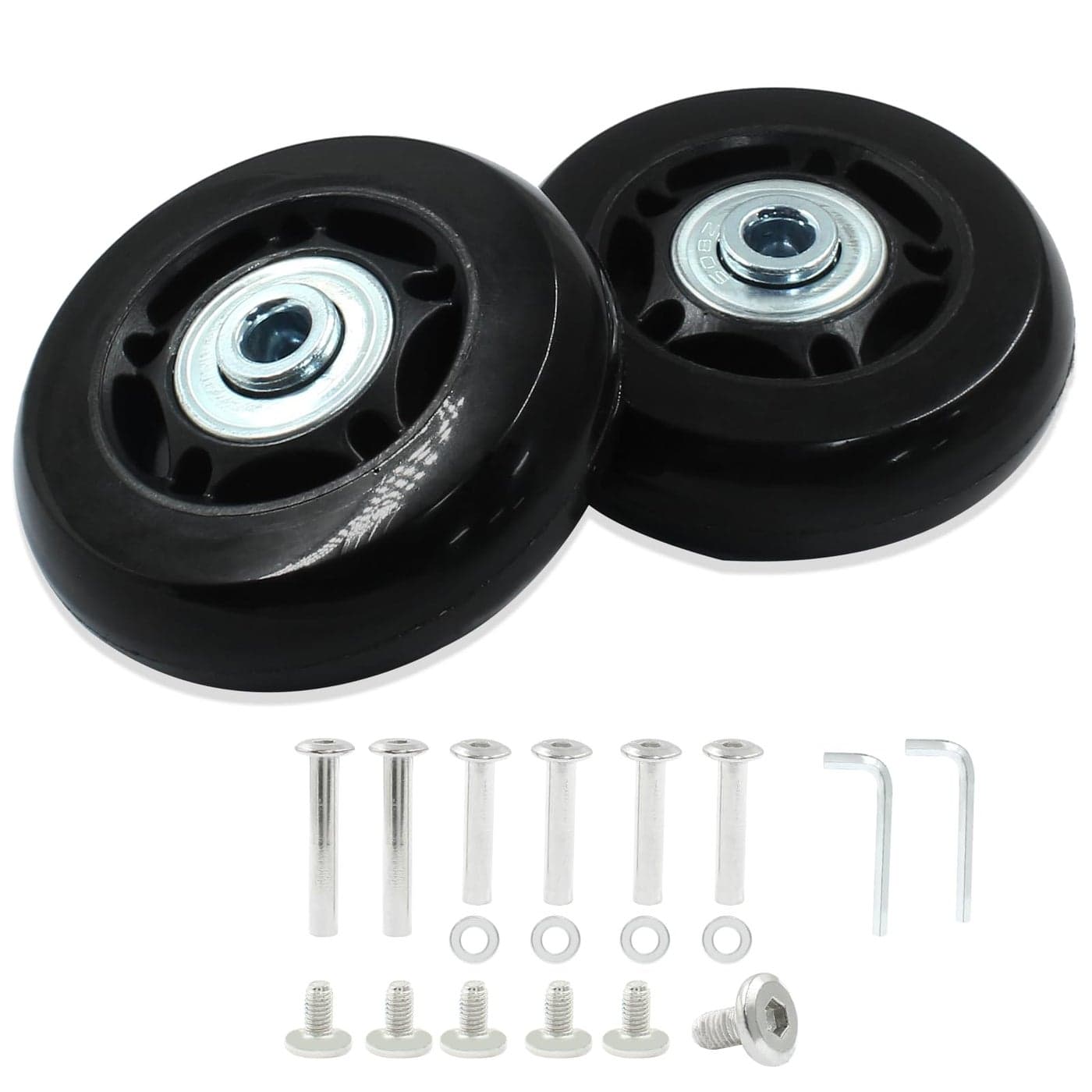 Zorveiio 2 Pack 60mm x 18mm Suitcase Replacement Wheels Lnline Skate Wheels Travel Bags Caster Rubber Wheels Luggage Wheels with Accessories Black
