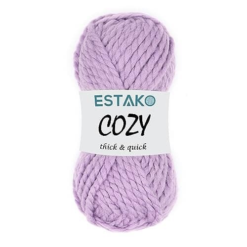 Estako Cozy Thick Quick Yarn 20 Wool 80 Acrylic Soft Super Bulky Weight 6 Knitting and Crocheting Yarn 352 oz 100gr 65 yds 60 m 50658Lilac