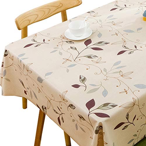 TruDelve Heavy Duty Vinyl Tablecloth Beige Plastic Table Cloth Waterproof Wipeable Oilcloth Table Cloth Rectangle Table 54 x 78 Leaves