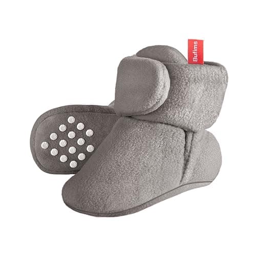 Bufims Baby Fleece Booties 0-6 Months Unisex Newborn Infant Booties Non-Slip First Walkers Shoes Baby Slippers for Baby Boys & Baby Girls Grey