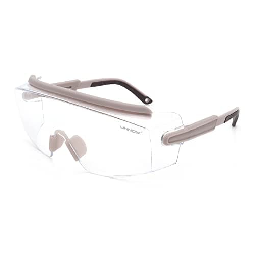 UKNOW Safety Goggles Over Glasses, Safety Glasses Anti Fog Wraparound Eye Protection, Protective Eyewear ANSI Z87.1