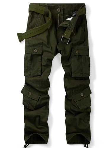 OCHENTA Mens Cotton Casual Cargo Work Pants with 8 Pockets Military Tactical Combat Army Green 32