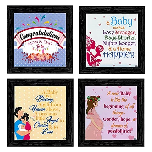 Indianara 4 Piece Set of Framed Wall Hanging Baby Shower Decor Art Prints (1195) 8.7 inch X 8.7 inch Without Glass
