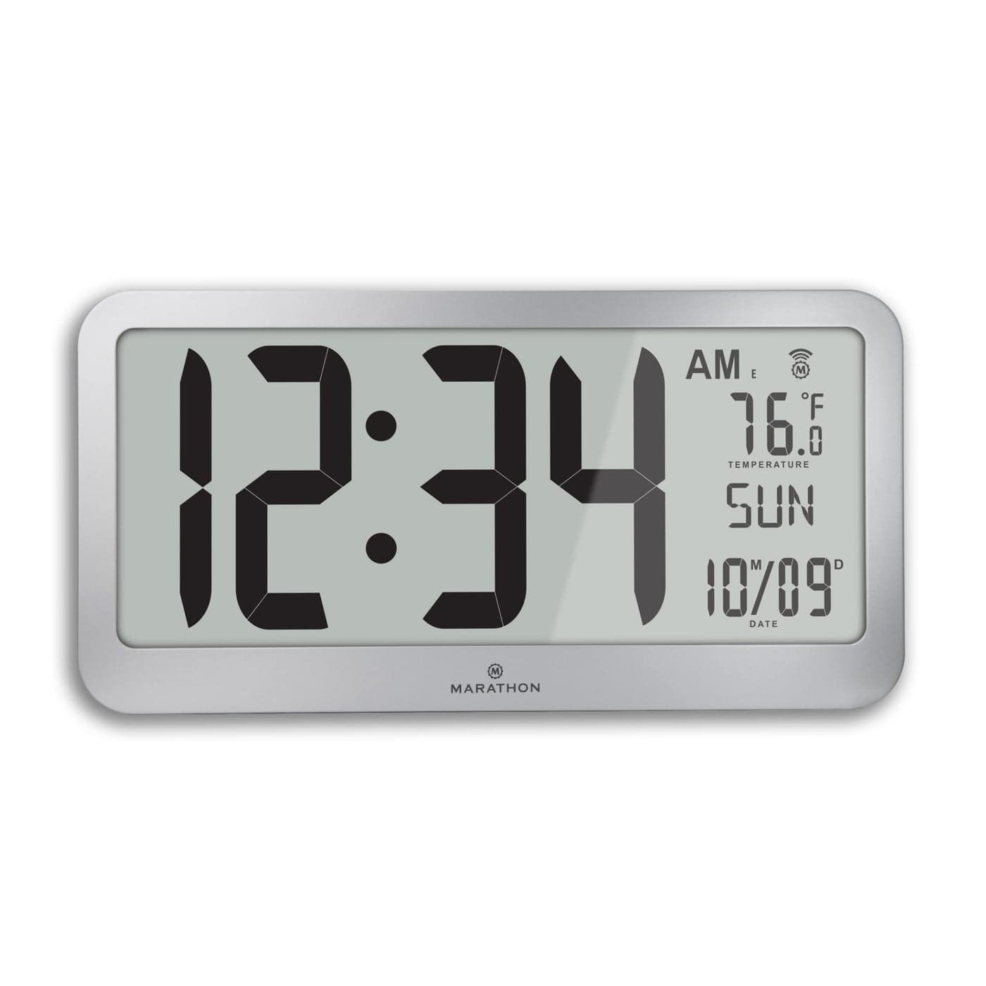 MARATHON Slim Jumbo Panoramic Atomic Wall Clock with Date Temperature Graphite Gray Large 17Inch Display AMPM or 24Hour Time Format Eight Time Zones Four AA Batteries Included