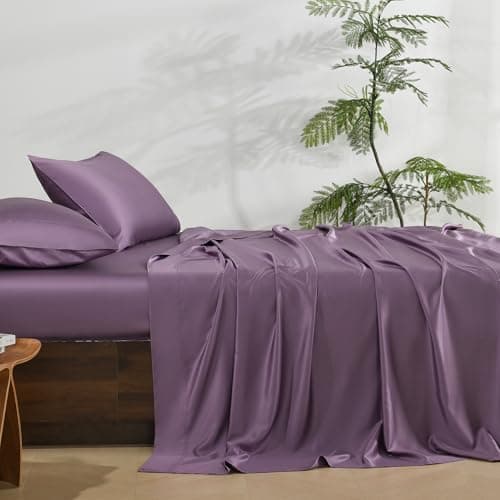 NATUREFIELD Silky Bed Sheets Set King Size 4pc Rayon Derived from Bamboo Blend Soft Cooling Sheets with Deep Pockets Hotel Luxury Bedding Sheets Pillowcases