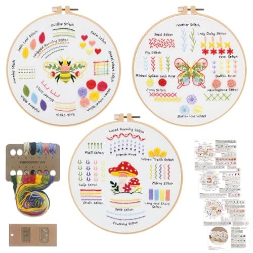 Louise Maelys Embroidery Kit for Beginners3 Packs Practice Tool for AdultsLearn 30 Basic StitchesDIY Hand Sewing GiftCross Stitch Starter Kits with Hoop Needles Instruction and Threads