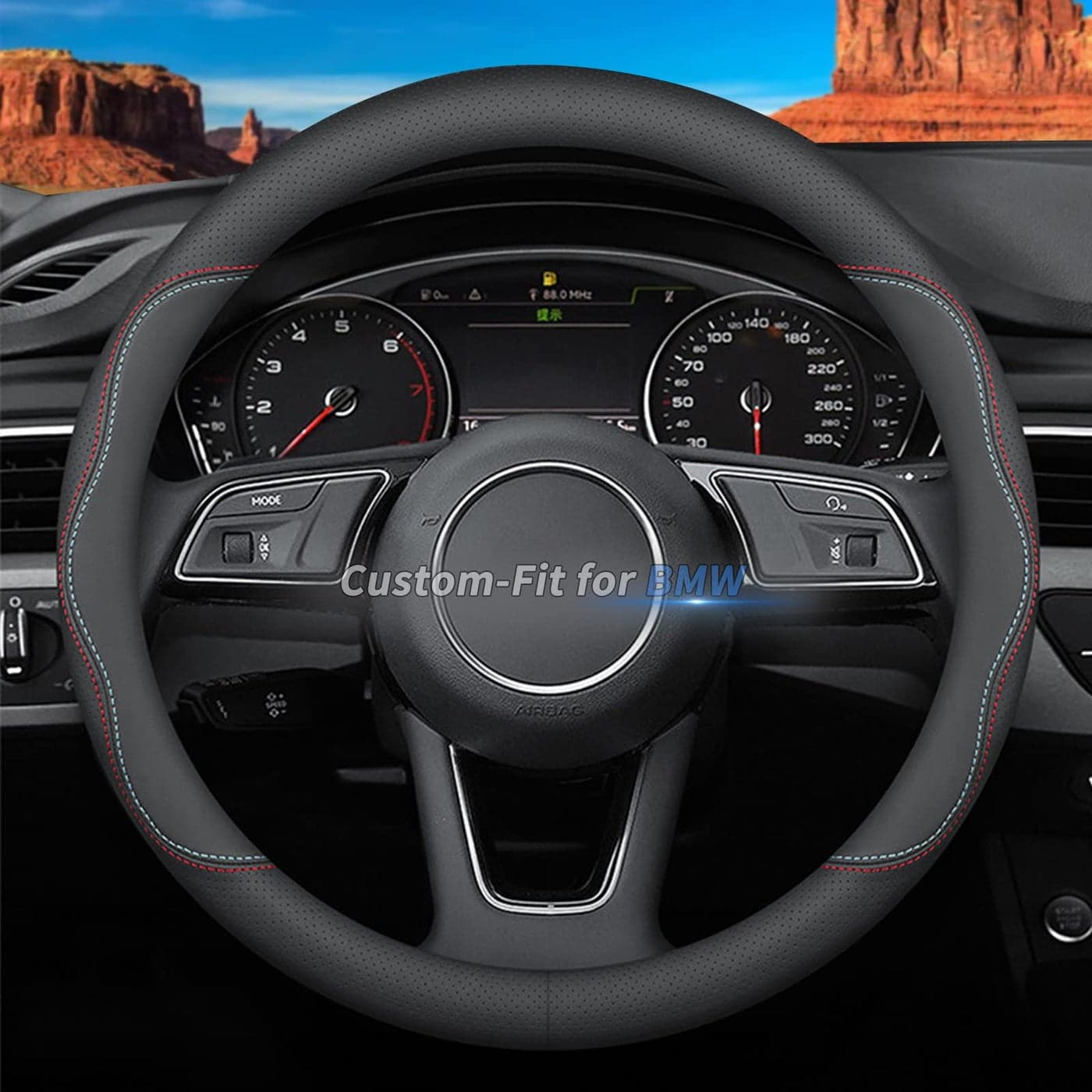 CustomFit for BMW Steering Wheel Cover Premium Leather Car Steering Wheel Cover with Logo NonSlip Breathable for BMW Accessories AStylefor BMW