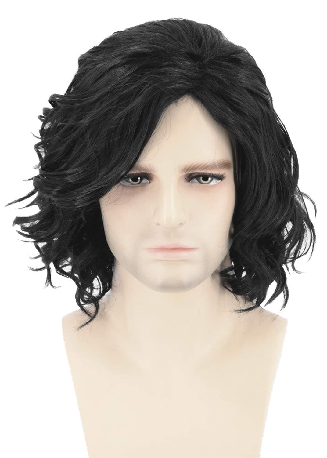 Topcosplay Mens Hair Wig Black Short Curly Fluffy Cosplay Halloween Costume Party Wigs