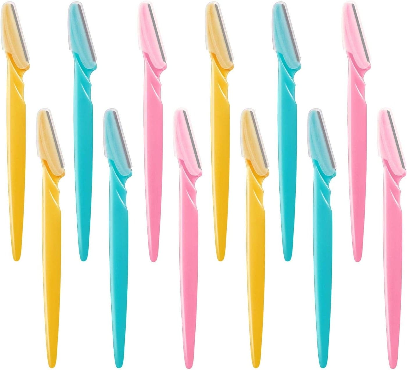 12 Pieces Eyebrow Razor Shaper Shavers Trimmers for Women and Men Face Hair Removers Pink Yellow Blue