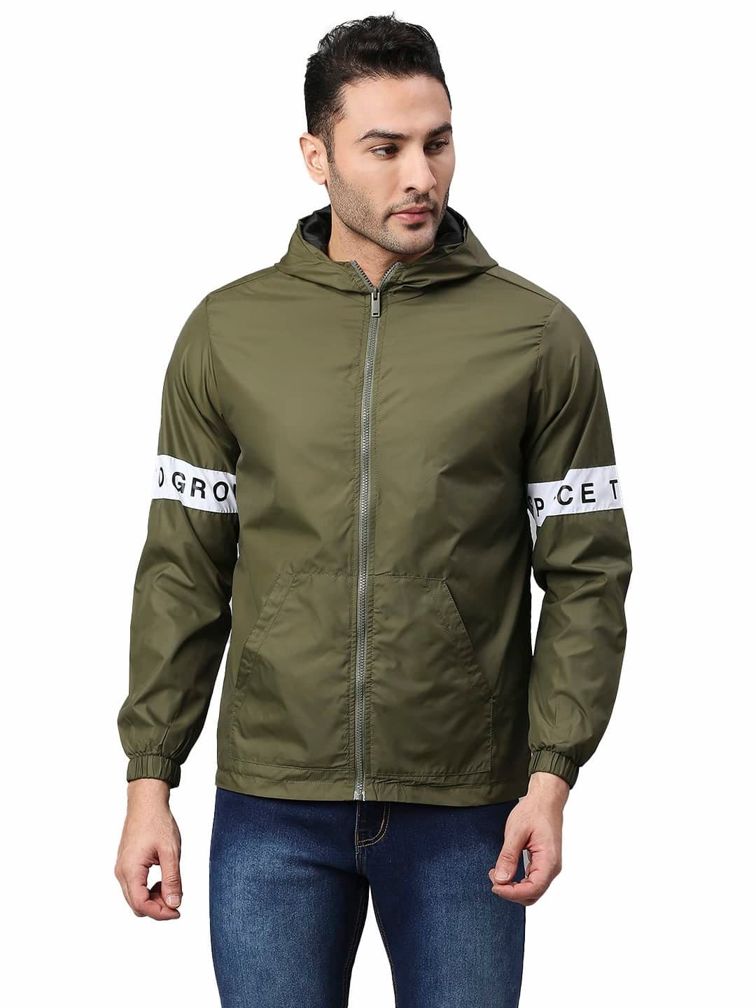 Dennis Lingo Polyester Regular Fit Full Sleeves Men's Panelled Shell Jacket with 2 Pockets - Lightweight Casual Winterwear for Men (Olive, Small)