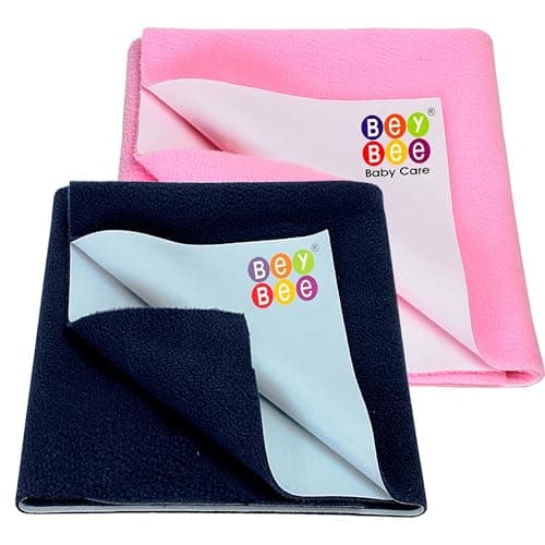 BeyBee Non-Toxic Quick Dry Sheet for Baby|Reusable Waterproof Baby Cot Sheet for Toddler Infant|Waterproof Extra Absorbent Mattress Protector (Dark Blue+Pink, Medium Combo)