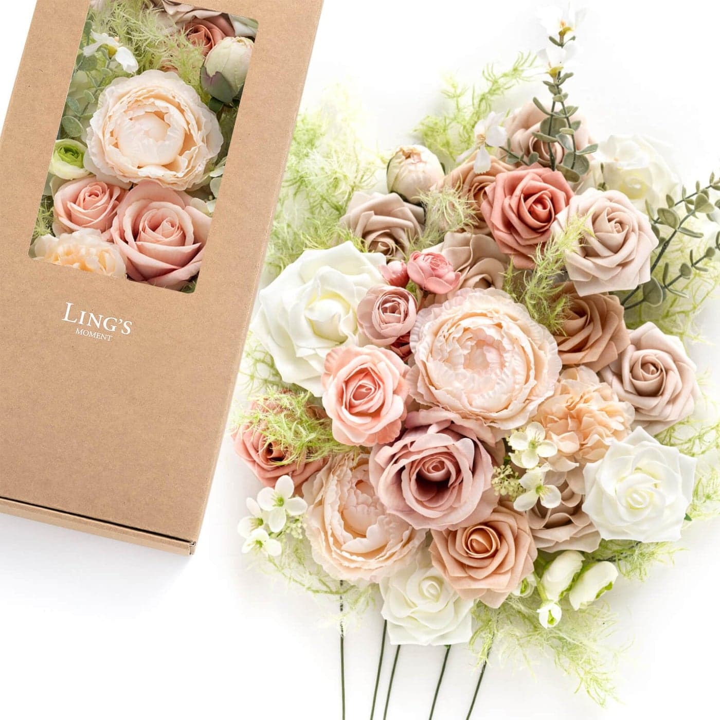 Lings Moment Blush Garden Cream Artificial Flowers Greenery Deluxe Box Set Pink White Fake Flower for DIY Wedding Bridal Bouquet Centerpieces Decor Floral Arrangement Decor Baby Shower etc