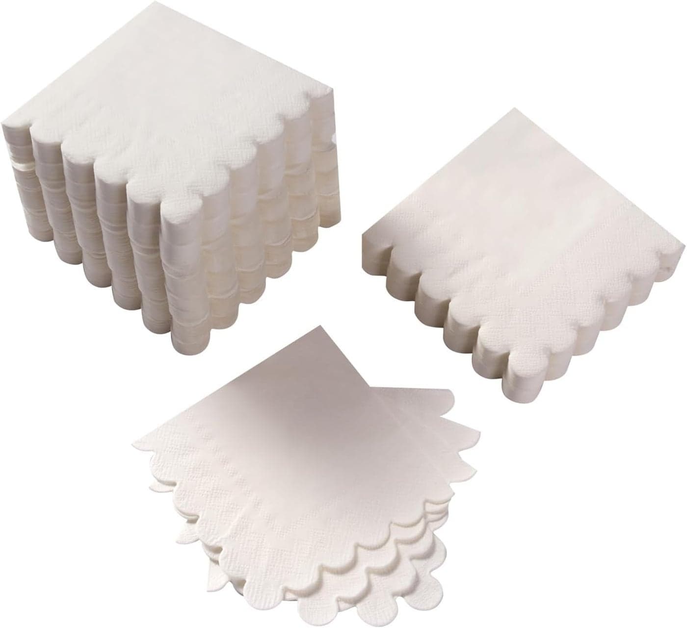 200 Pack Cocktail Napkin 2-Ply Scalloped Edged Dessert Napkins Folded 5 x 5 Inches Disposable Napkins for Dinner Wedding Birthday Party Bridal Anniversary Reception Event (White)