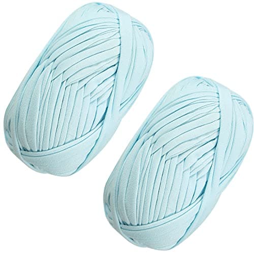 SIMEIQI 2 PCS TShirt Elastic Fabric Crochet Cloth Yarn for DIY Knitting Spaghetti Thick Knitting Yarn for Hand DIY Bag Blanket Cushion Crocheting Projects Home Decor Aqua Blue
