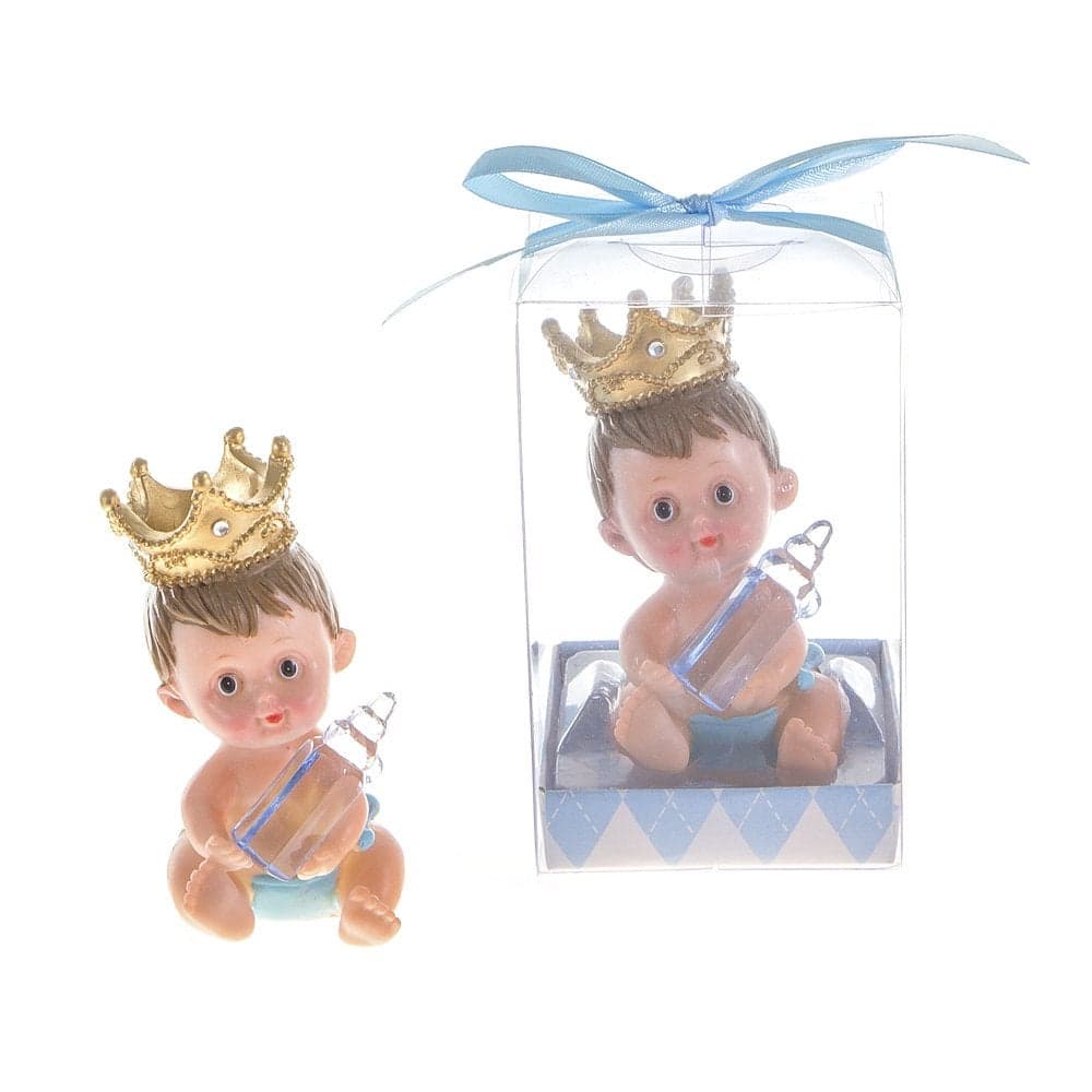 Lunaura Baby Keepsake Set of 12 Boy Baby Wearing Crown Holding Baby Bottle Favors Blue