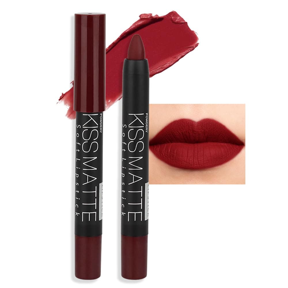 evpct DNM 1Pcs Deep Dark Red Matte Lipstick and Lip Crayon Liner Pencil Pen Set for Women Lip Stain Long Lasting Waterproof labiales mate magicos 24 horas originales pintalabios permanente 24 horas 11