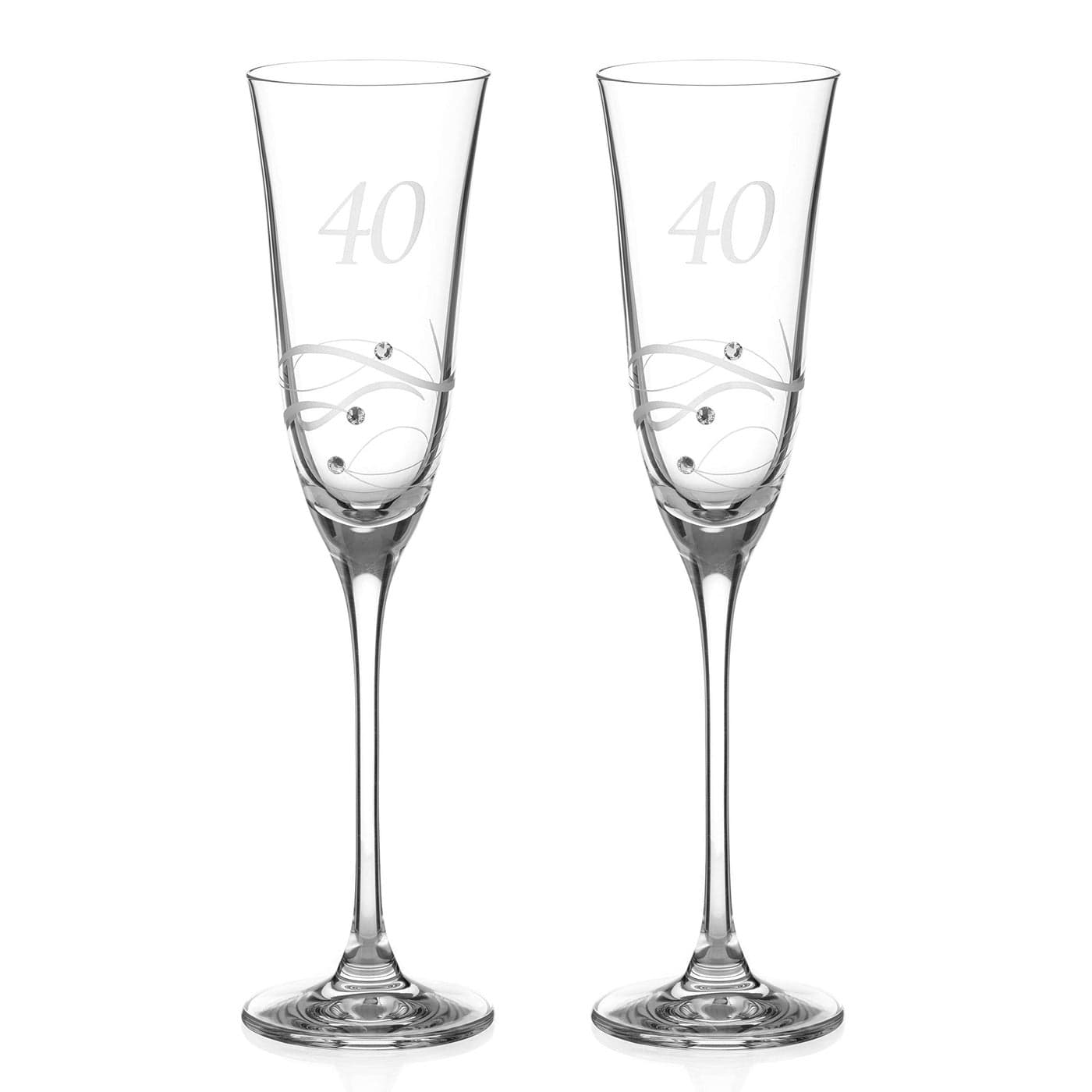 DIAMANTE Swarovski 40th Birthday or Anniversary Champagne Glasses Pair of Crystal Champagne Flutes with Hand Etched 40 with Swarovski Crystals