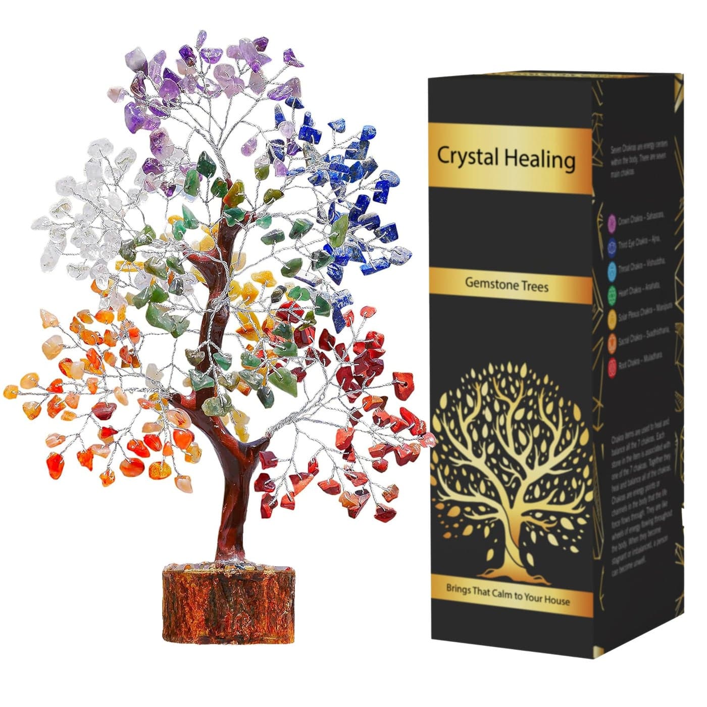 YUVDIPR 7 Chakra Tree Crystals and Healing Stones Chakra Tree of Life Crystal Tree for Positive Energy Birthday Gifts for Women Home Office Decor House Warming Gifts New Home Spiritual Gifts