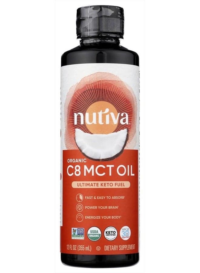 Organic C8 MCT Oil, Ultimate Keto Fuel from Non-GMO Coconuts, 14g MCT 12 Fl Oz, USDA Organic, Whole 30, Vegan & Gluten-Free, Energy Boost to Coffee, Shakes and Salads