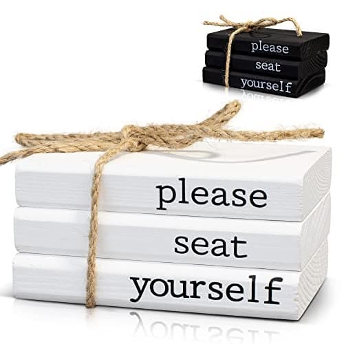 Farmhouse Bathroom Decor - Funny Rustic Wooden Mini Books for Your Restroom Shelf - The Perfect Small Decorative Accent for The Guest Bathroom, White