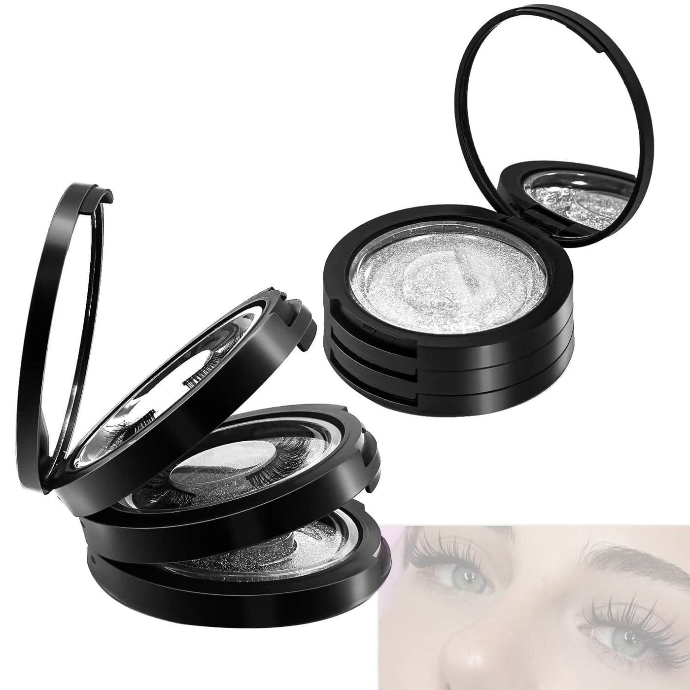 YiQiYi Eyelash Storage Box2 Pack Eyelash Holder Case with Mirror 3Layers Circle Eyelash Box with Lash Holder Empty Makeup Case Travel for Women and GirlsBlack