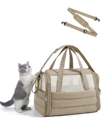 BAGSMART Cat Carrier SoftSided Pet Carrier for Small Medium Cats Dogs Puppy Quilted Collapsible Puffy Travel Bag Up to 20 Lbs Brown