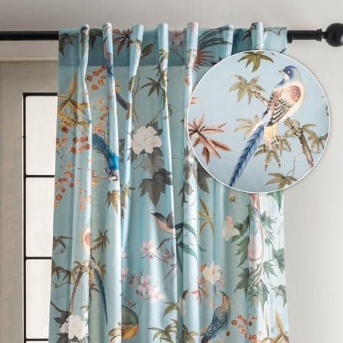 Maison d' Hermine Curtains for Living Room 100% Cotton 84 inch Length One Panel Light Filtering Curtains for Bedroom Windows with Rod and Loop Pockets Drapes (Hokuzai Blue, 50" W x 84" L)