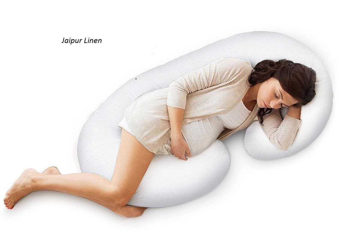 Jaipur Linen Full Body Pregnancy Pillow Maternity Pillow C Shaped Body Pillow with 100 Cotton Pillow CoverWhite