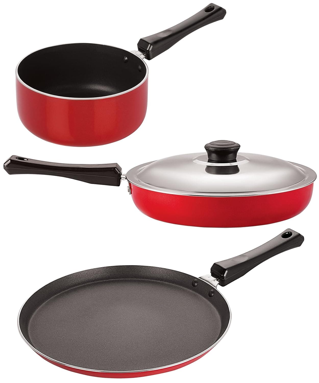 Nirlon NonStick Aluminium Cookware Set 3Pieces Red 26_FP12_SPB_FT10