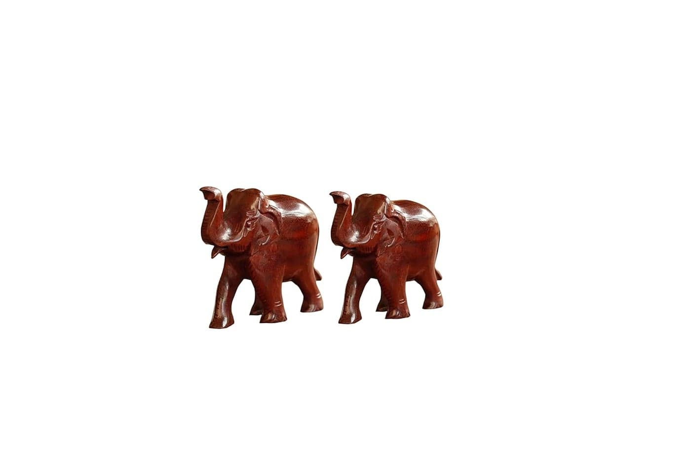 KC PRODUCTS Elephant Showpiece Home Decor Lal Chandan Hathi Elephant Pair Elephant Pair Como SetNatural Red Sandalwood Elephant Pair Upper Trunk 1 INCH