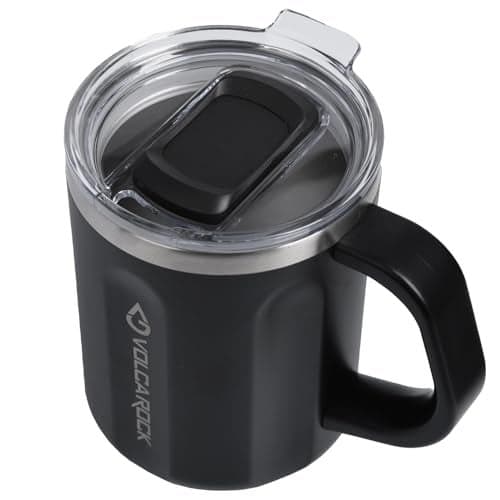 VOLCAROCK Stainless Steel Coffee Mug with Handle, 16 oz Double Wall Vacuum Insulated Travel Mug Tumbler With Slider Lid, Great Tea Mug for Men and Women (Black)