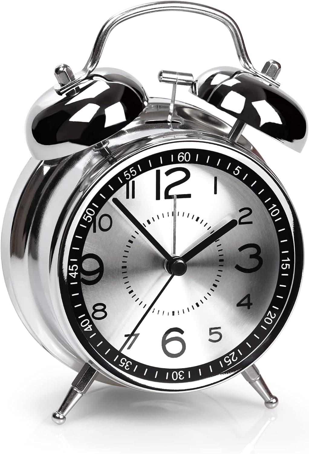 HOME SKILL ®Analog Alarm Clock for Heavy Sleepers Loud Clock for Adults, Metal 4 Inches Twin Bell Table Clock with Backlight Alarm Clocks for Students Decoration Bedroom/Office (Metal Silver)