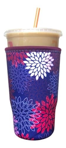 Koverz Iced Coffee Sleeve Insulated Neoprene Cup Sleeve Fits a 32 Oz Coffee Cup Washable and Reusable Iced Coffee Accessories Large Midnight Mums