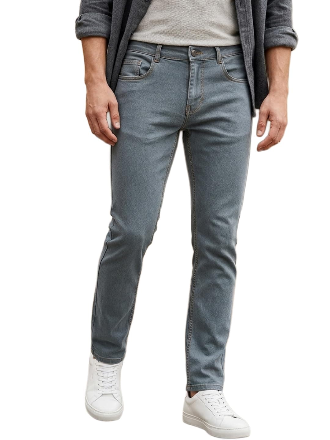 Urbano Fashion Men's Light Grey Slim Fit Washed Jeans Stretchable (eps-lgrey-34)