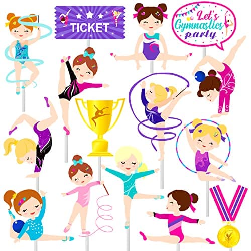 36Pcs Gymnastics Cupcake Toppers Gymnast Girl Cupcake Toppers Gymnastics Birthday Party Decorations for Girls Gymnastic Theme Birthday Party Baby Shower Supplies