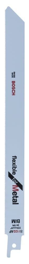 Bosch Professional Reciprocating Saw Blades, For Metal S 1122 Af, Blade Length 225mm, Suitable For Thin Sheet Metals (0.7-3 mm), Fine Pipes/Profiles, Fine Cut, Pack Of 5