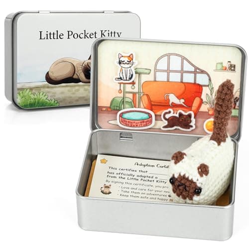 JULEASEL Little Pocket Kitty Knitted Siamese Cat in Tin Box DIY Pet Kitty Adoption Travel Buddy Cute Mini Gift for Cat Lovers Friends