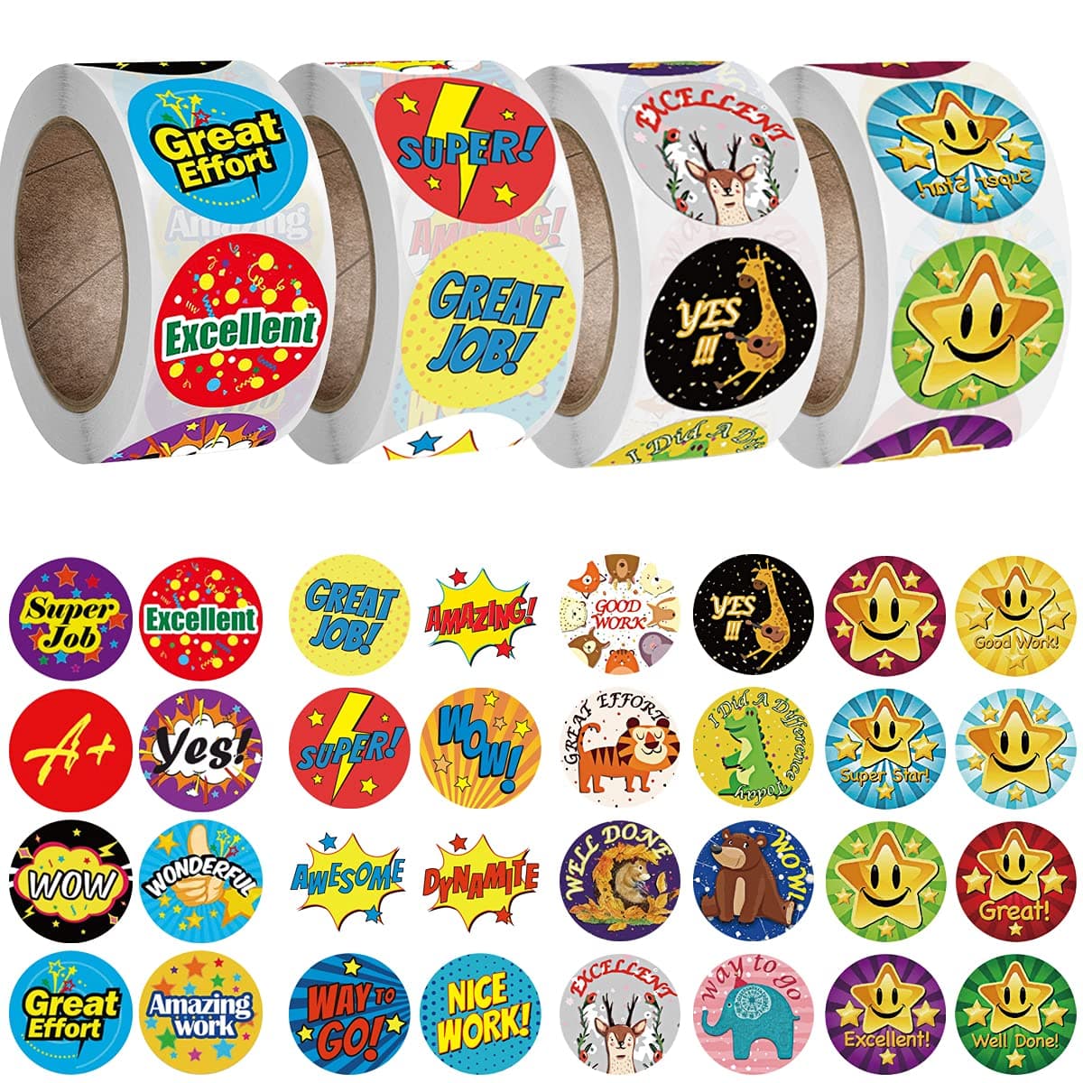 2000 Pieces 1 Inch Reward Stickers for Teachers Motivational for ChildrenSelfAdhesive Labels Fun Motivational Stickers for Student4 Rolls 32 Styles Labels