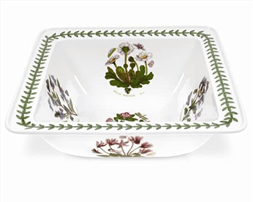 Portmeirion Botanic Garden 10.5-Inch Square Pasta Bowl - Fine Porcelain with Assorted Floral Motifs, Chip-Resistant Glaze, Durable & Dishwasher Safe, Ideal Ceramic Serving Platter for Everyday Use